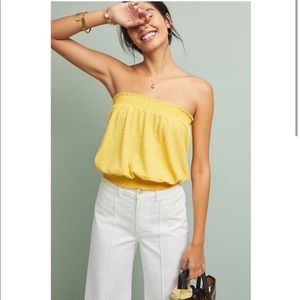 Anthropologie Yellow Searsucker Strapless Top